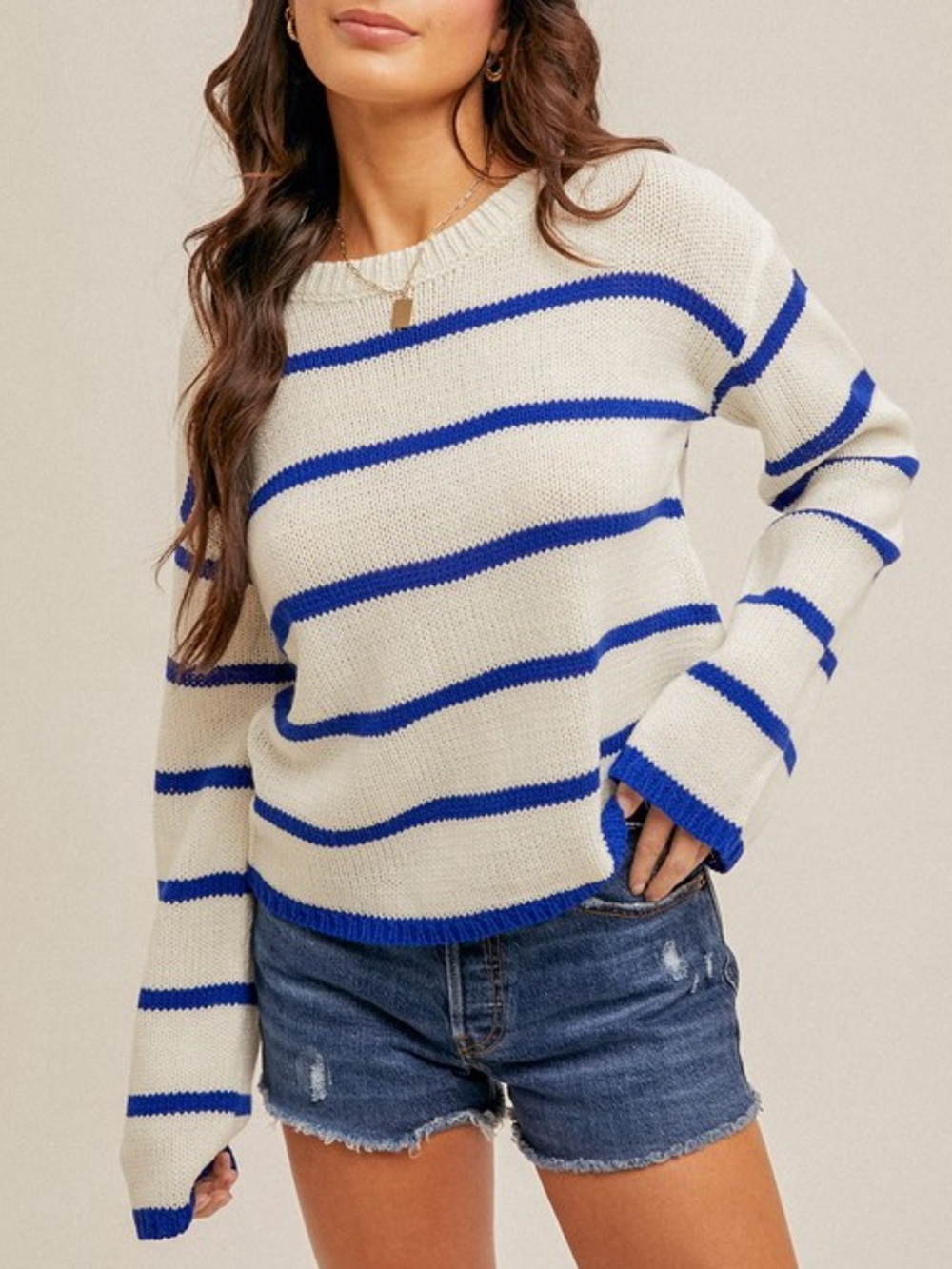 ☀️SALE☀️LACE UP BACK DETAIL STRIPED LOOSE FIT
SWEATER